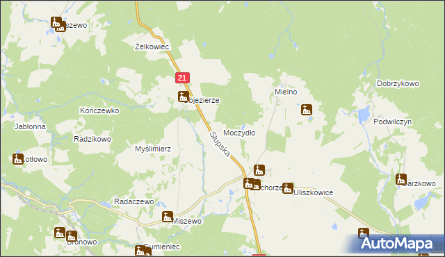 mapa Moczydło gmina Trzebielino, Moczydło gmina Trzebielino na mapie Targeo