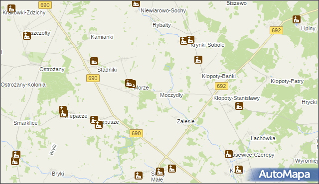 mapa Moczydły gmina Siemiatycze, Moczydły gmina Siemiatycze na mapie Targeo