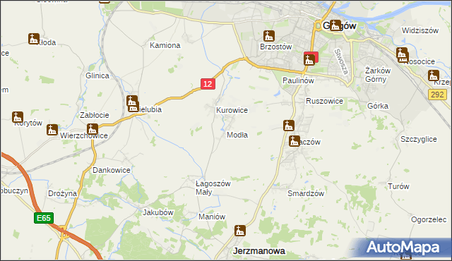 mapa Modła gmina Jerzmanowa, Modła gmina Jerzmanowa na mapie Targeo