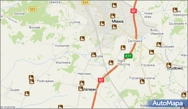 mapa Modła gmina Wiśniewo, Modła gmina Wiśniewo na mapie Targeo