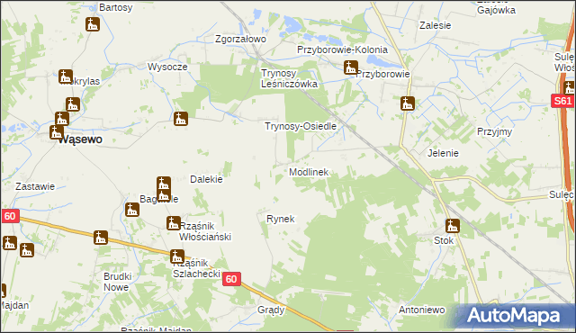 mapa Modlinek gmina Wąsewo, Modlinek gmina Wąsewo na mapie Targeo