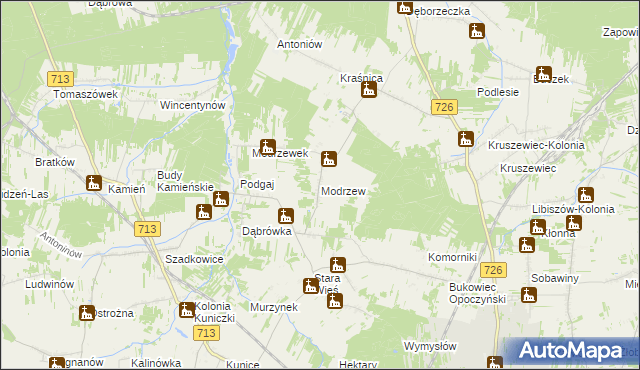 mapa Modrzew gmina Opoczno, Modrzew gmina Opoczno na mapie Targeo