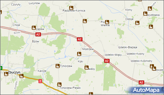 mapa Modrzew gmina Zbuczyn, Modrzew gmina Zbuczyn na mapie Targeo