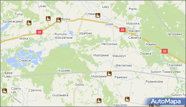 mapa Modrzewie gmina Szczutowo, Modrzewie gmina Szczutowo na mapie Targeo
