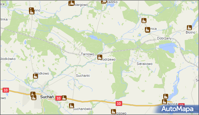 mapa Modrzewo, Modrzewo na mapie Targeo