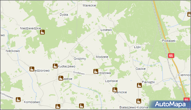 mapa Modzele gmina Grajewo, Modzele gmina Grajewo na mapie Targeo