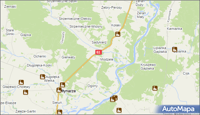 mapa Modzele gmina Młynarze, Modzele gmina Młynarze na mapie Targeo