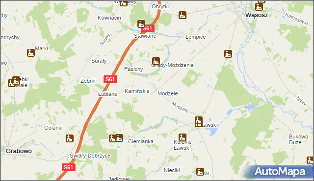 mapa Modzele gmina Wąsosz, Modzele gmina Wąsosz na mapie Targeo