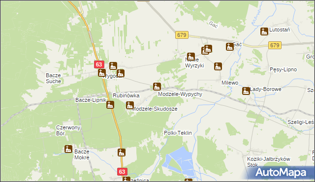 mapa Modzele-Wypychy, Modzele-Wypychy na mapie Targeo