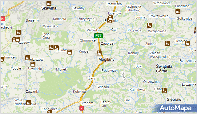 mapa Mogilany, Mogilany na mapie Targeo