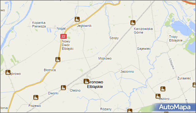 mapa Mojkowo gmina Gronowo Elbląskie, Mojkowo gmina Gronowo Elbląskie na mapie Targeo