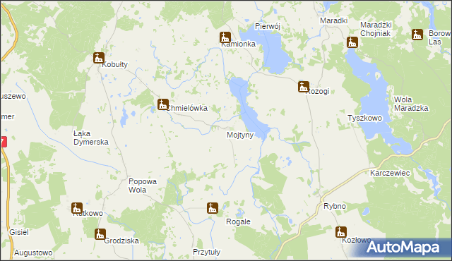 mapa Mojtyny gmina Biskupiec, Mojtyny gmina Biskupiec na mapie Targeo