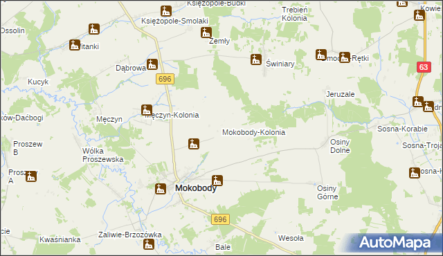 mapa Mokobody-Kolonia, Mokobody-Kolonia na mapie Targeo