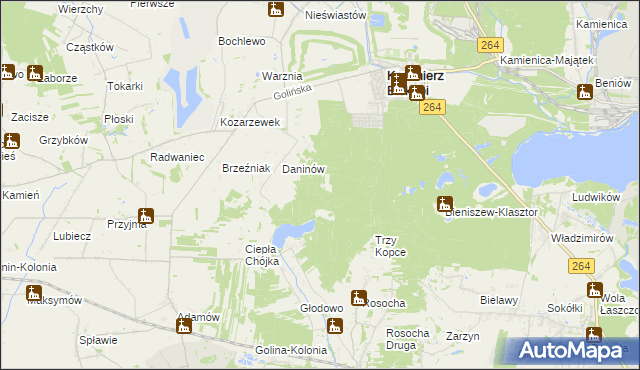 mapa Mokra gmina Kazimierz Biskupi, Mokra gmina Kazimierz Biskupi na mapie Targeo
