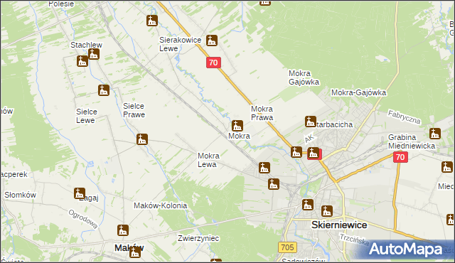 mapa Mokra gmina Skierniewice, Mokra gmina Skierniewice na mapie Targeo