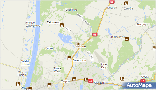 mapa Mokre gmina Grudziądz, Mokre gmina Grudziądz na mapie Targeo