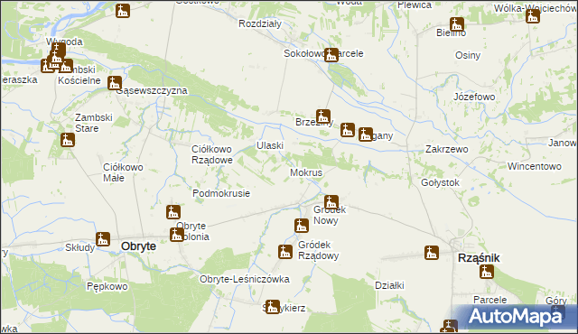 mapa Mokrus gmina Obryte, Mokrus gmina Obryte na mapie Targeo