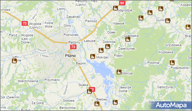 mapa Mokrzec gmina Pilzno, Mokrzec gmina Pilzno na mapie Targeo