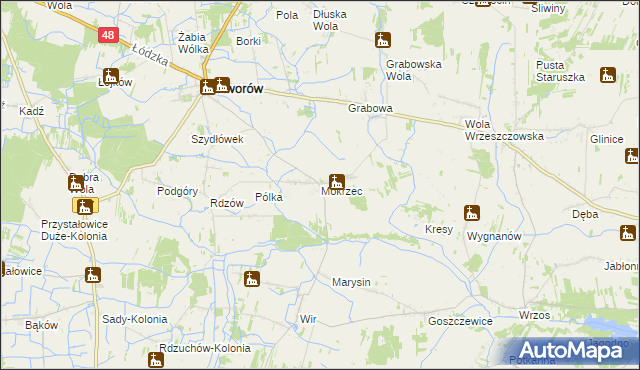 mapa Mokrzec gmina Potworów, Mokrzec gmina Potworów na mapie Targeo