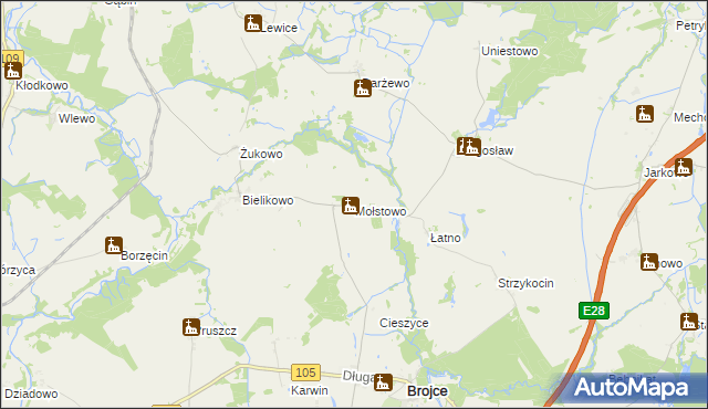 mapa Mołstowo gmina Brojce, Mołstowo gmina Brojce na mapie Targeo