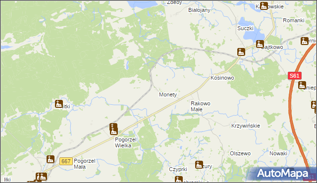 mapa Monety gmina Biała Piska, Monety gmina Biała Piska na mapie Targeo