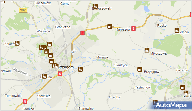 mapa Morawa gmina Strzegom, Morawa gmina Strzegom na mapie Targeo