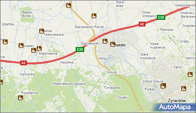 mapa Morgi gmina Wiskitki, Morgi gmina Wiskitki na mapie Targeo