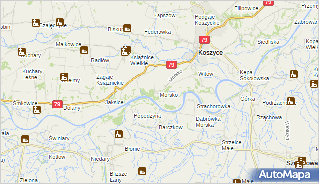 mapa Morsko gmina Koszyce, Morsko gmina Koszyce na mapie Targeo