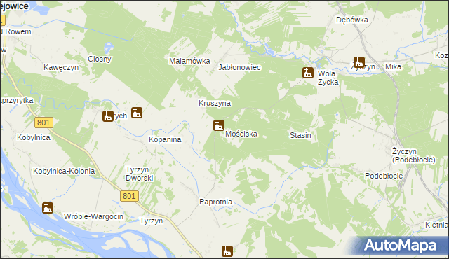 mapa Mościska gmina Trojanów, Mościska gmina Trojanów na mapie Targeo