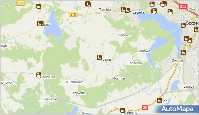 mapa Mosina gmina Szczecinek, Mosina gmina Szczecinek na mapie Targeo