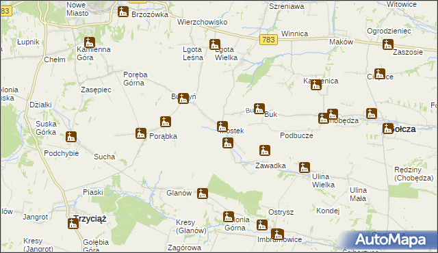 mapa Mostek gmina Gołcza, Mostek gmina Gołcza na mapie Targeo