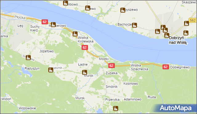 mapa Mostki gmina Włocławek, Mostki gmina Włocławek na mapie Targeo