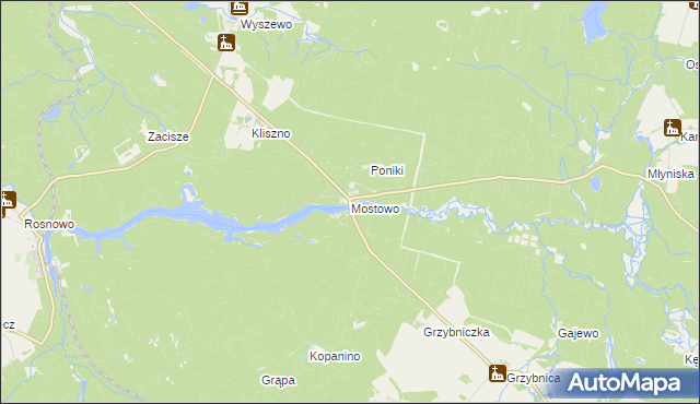 mapa Mostowo gmina Manowo, Mostowo gmina Manowo na mapie Targeo