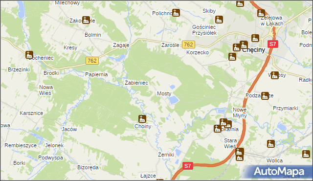 mapa Mosty gmina Chęciny, Mosty gmina Chęciny na mapie Targeo