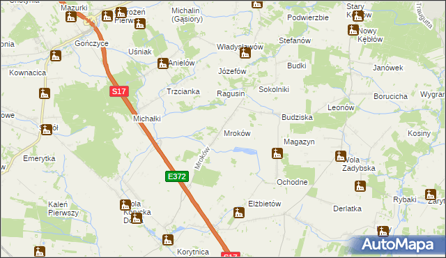 mapa Mroków gmina Trojanów, Mroków gmina Trojanów na mapie Targeo