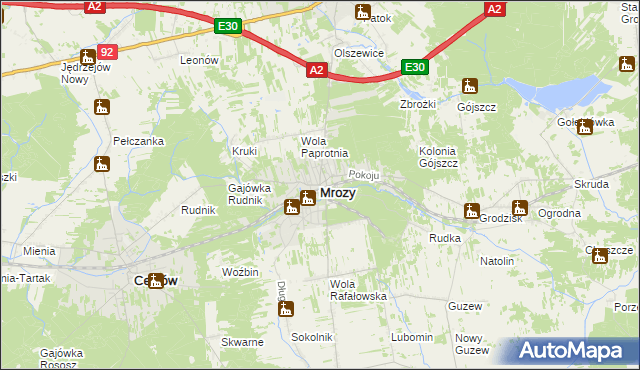 mapa Mrozy powiat miński, Mrozy powiat miński na mapie Targeo