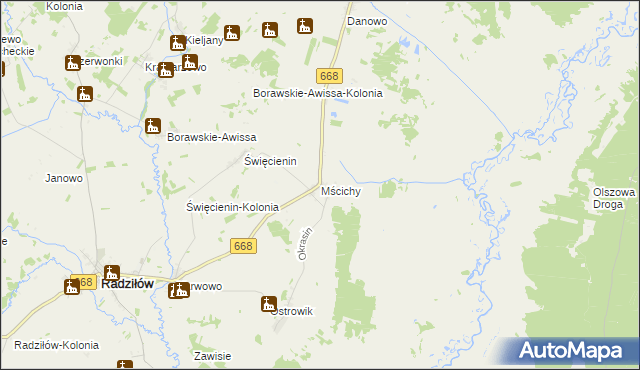 mapa Mścichy gmina Radziłów, Mścichy gmina Radziłów na mapie Targeo