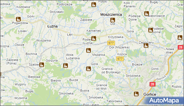 mapa Mszanka gmina Łużna, Mszanka gmina Łużna na mapie Targeo