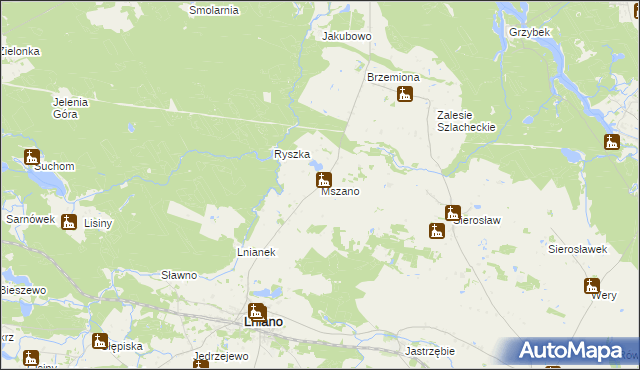 mapa Mszano gmina Lniano, Mszano gmina Lniano na mapie Targeo