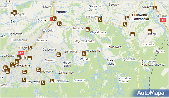 mapa Murzasichle, Murzasichle na mapie Targeo