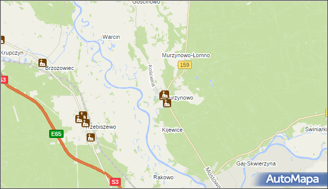 mapa Murzynowo gmina Skwierzyna, Murzynowo gmina Skwierzyna na mapie Targeo