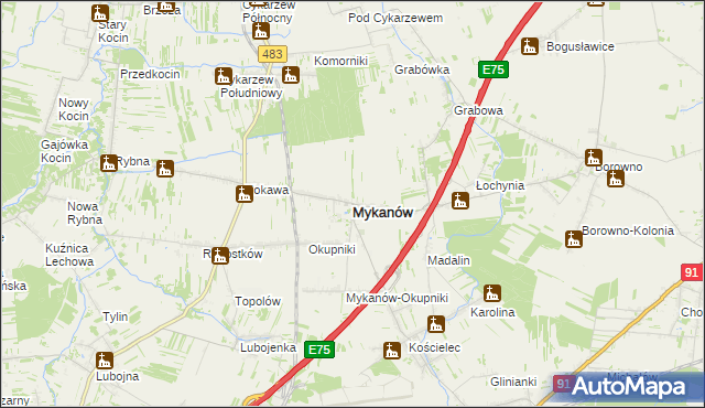 mapa Mykanów, Mykanów na mapie Targeo