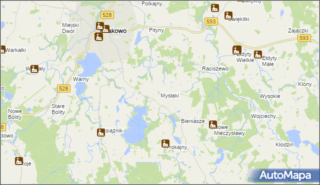 mapa Mysłaki, Mysłaki na mapie Targeo