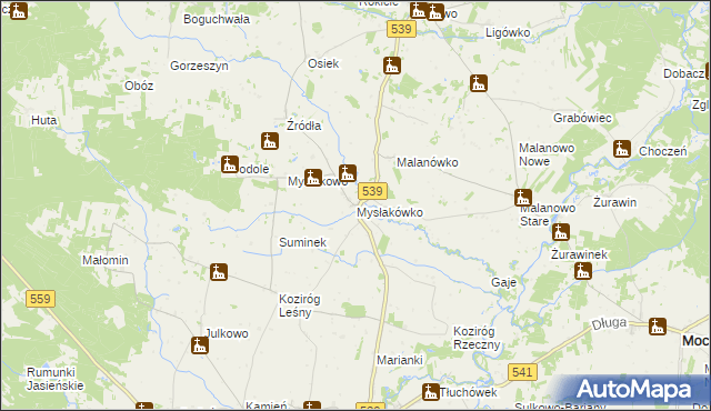 mapa Mysłakówko, Mysłakówko na mapie Targeo