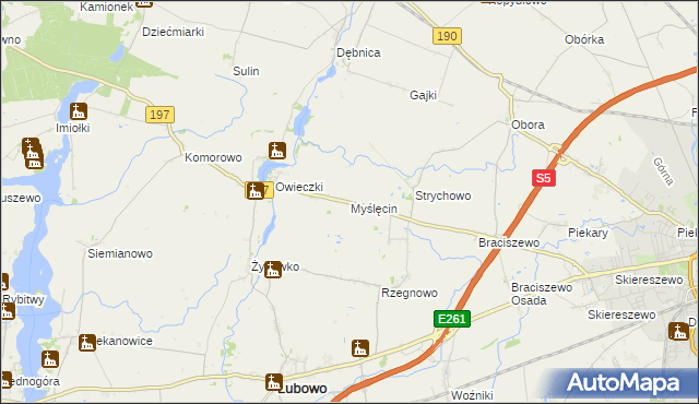 mapa Myślęcin gmina Łubowo, Myślęcin gmina Łubowo na mapie Targeo