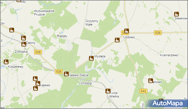 mapa Myślęta, Myślęta na mapie Targeo