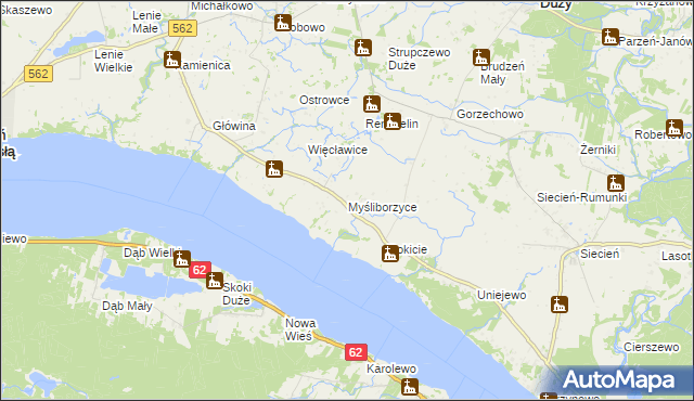 mapa Myśliborzyce gmina Brudzeń Duży, Myśliborzyce gmina Brudzeń Duży na mapie Targeo
