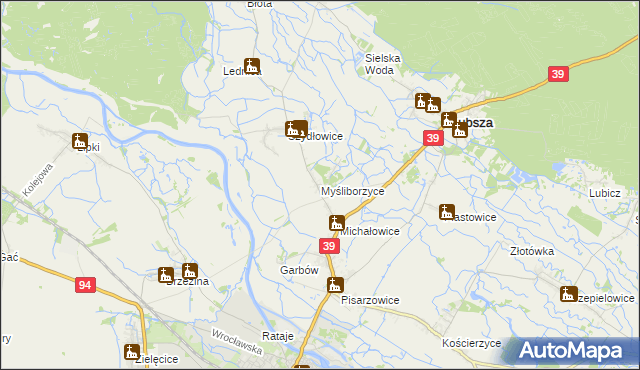 mapa Myśliborzyce gmina Lubsza, Myśliborzyce gmina Lubsza na mapie Targeo