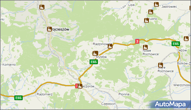 mapa Mysłów gmina Bolków, Mysłów gmina Bolków na mapie Targeo