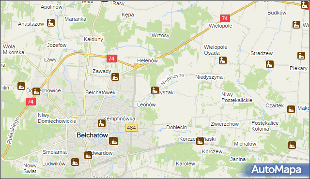mapa Myszaki, Myszaki na mapie Targeo